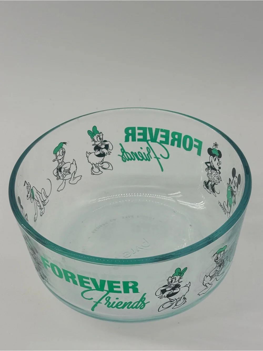 Disney Clear Glass Bowl with Green Daisy Duck & Friends Graphics